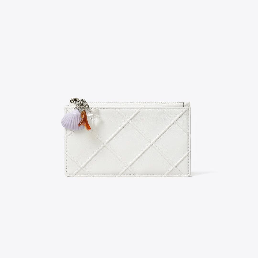 Tory Burch Fleming Distressed Charm Zip Card Case Cirrus Cloud