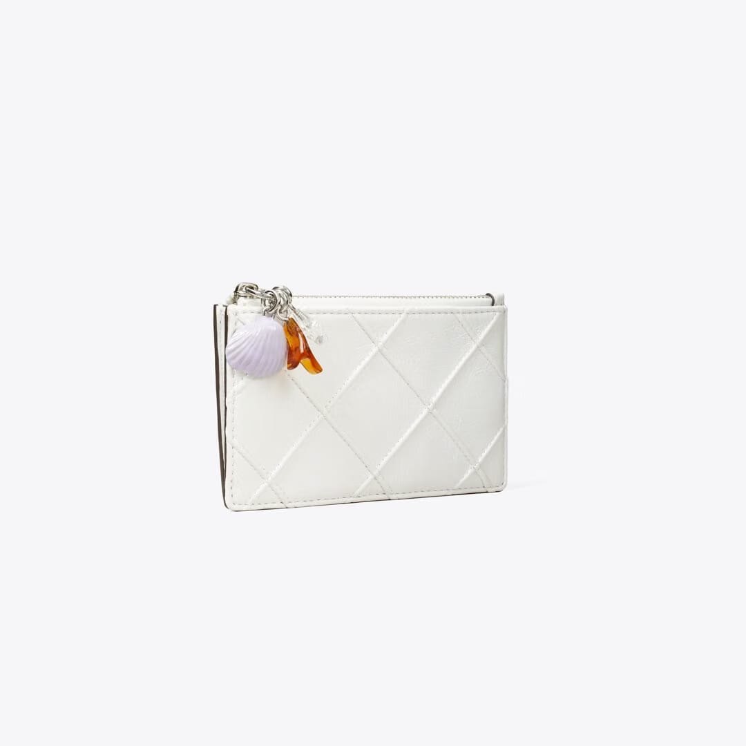 Tory Burch Fleming Distressed Charm Zip Card Case Cirrus Cloud