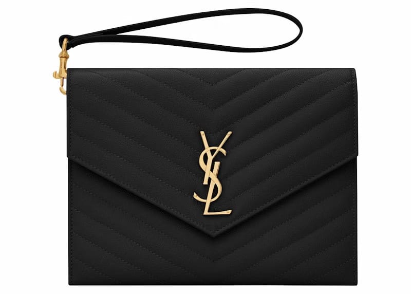 Saint Laurent Cassandre Matelasse Flap Pouch In Quilted Embossed Leather Black