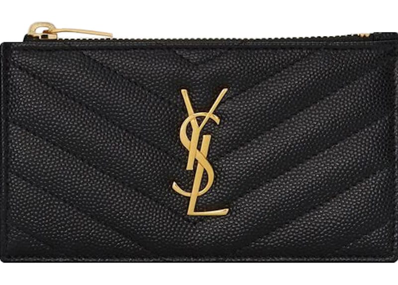 Saint Laurent Monogram Fragments Zippered Card Case Grain De Poudre Black