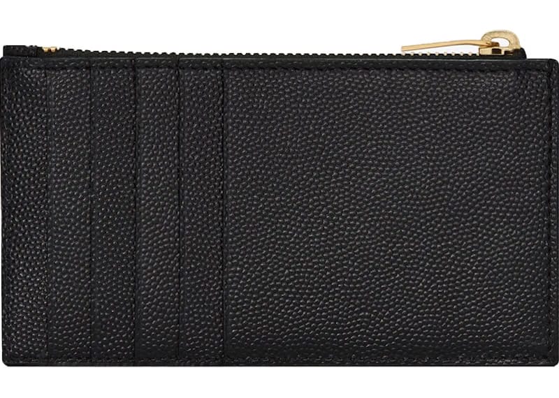 Saint Laurent Monogram Fragments Zippered Card Case Grain De Poudre Black