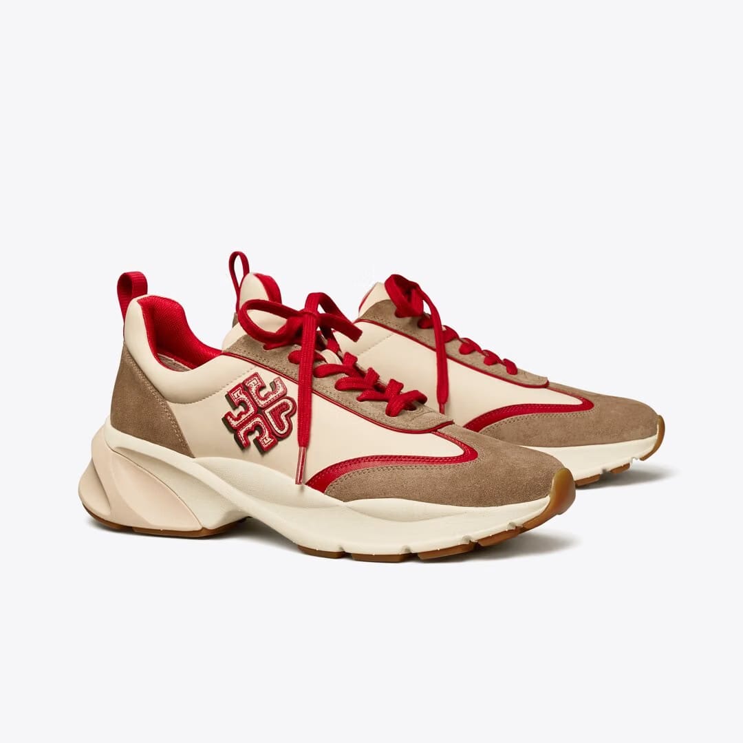 Tory Burch Good Luck Trainer New Cream / Taupe / TORY RED