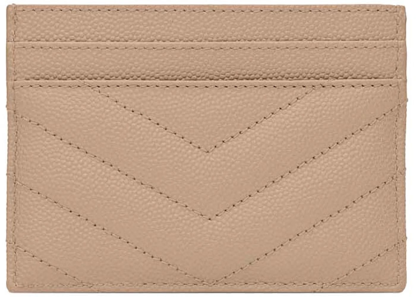 Saint Laurent Cassandre Matelasse Card Case in Grain De Poudre Embossed Leather Dark Beige