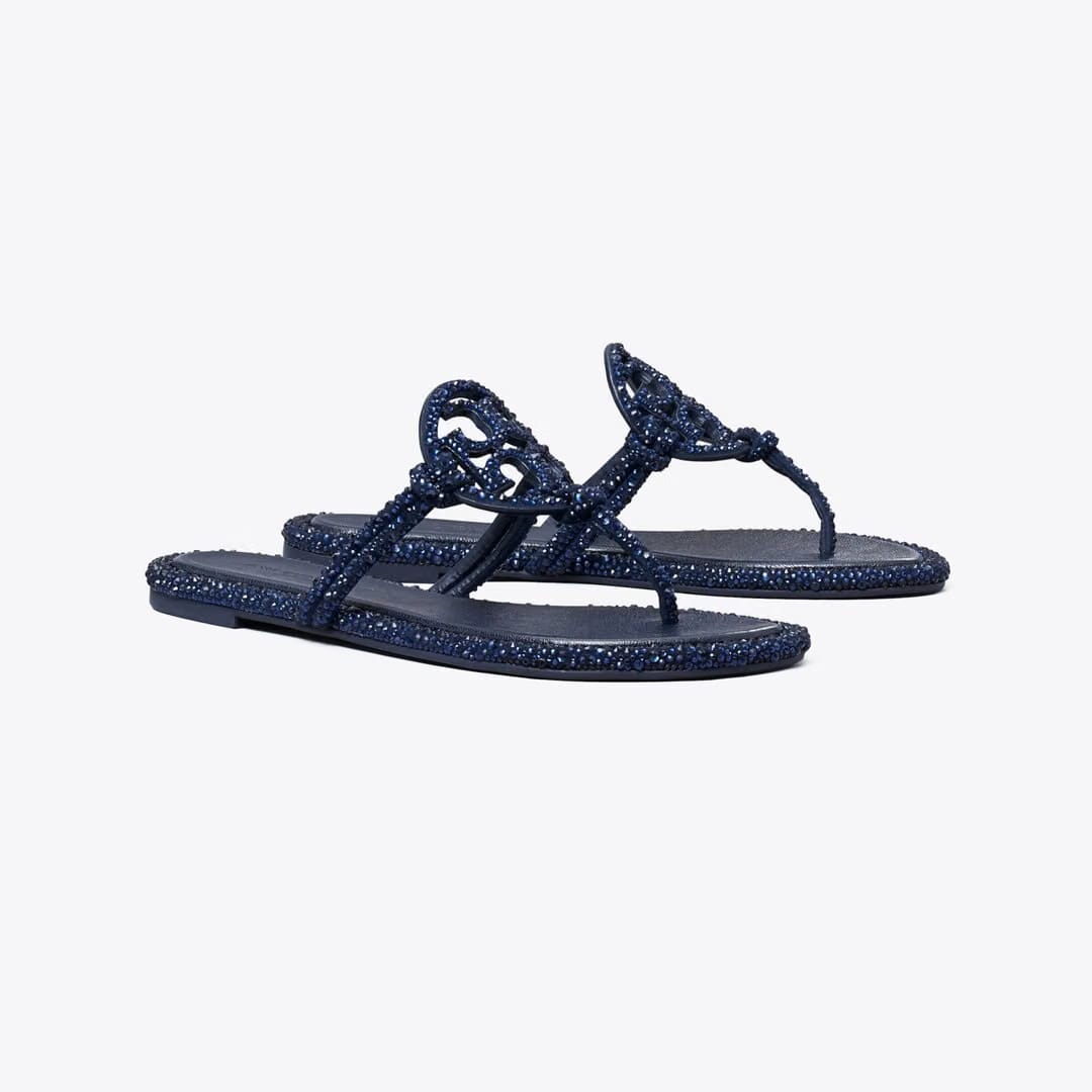 Tory Burch Miller Crystal Knotted Sandal NEW NAVY