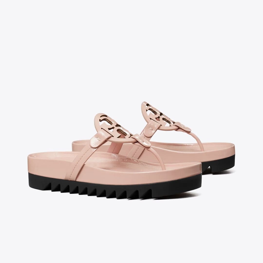 Tory Burch Miller Cloud Lug Sandal PINK BRICK / PERFECT BLACK