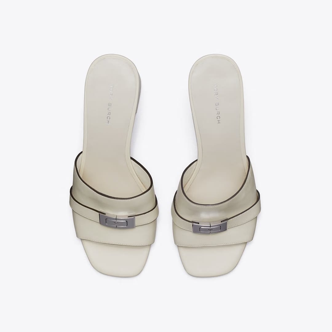 Tory Burch LeeLee Heeled Mule Light Cream