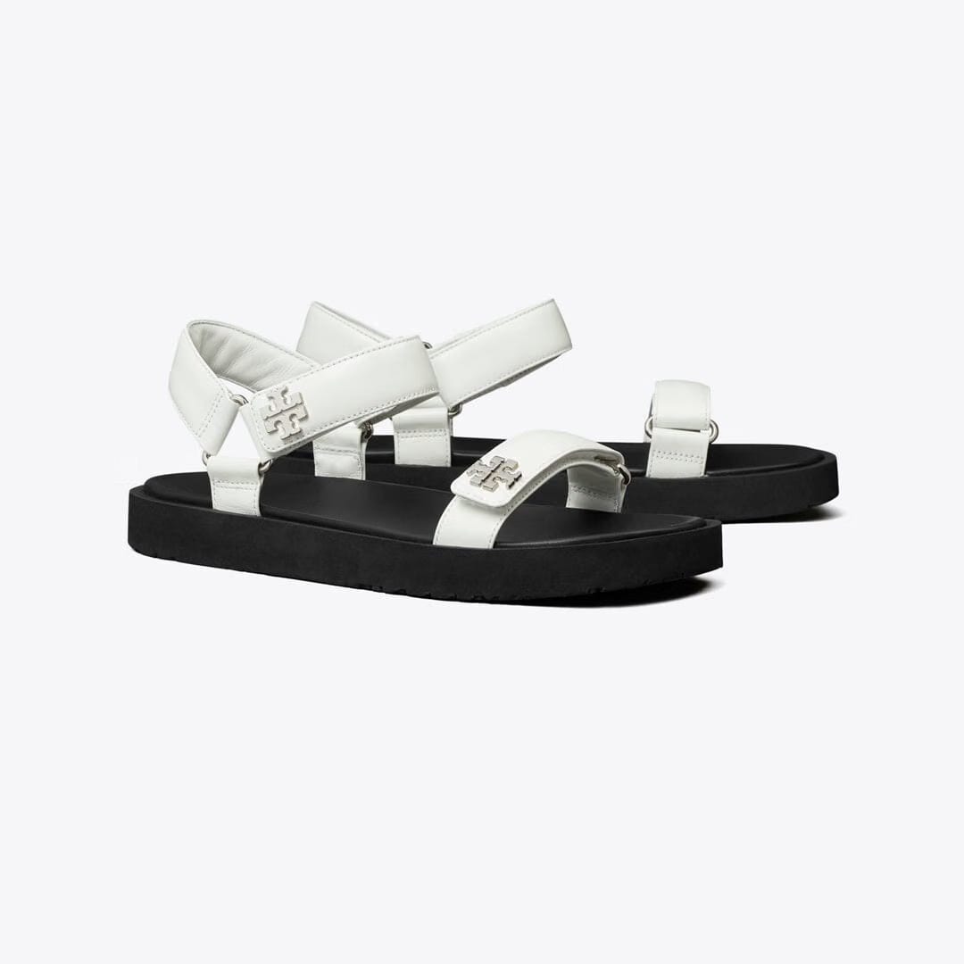 Tory Burch Kira Sport Slim Sandal WHITE / PERFECT BLACK / SILVER