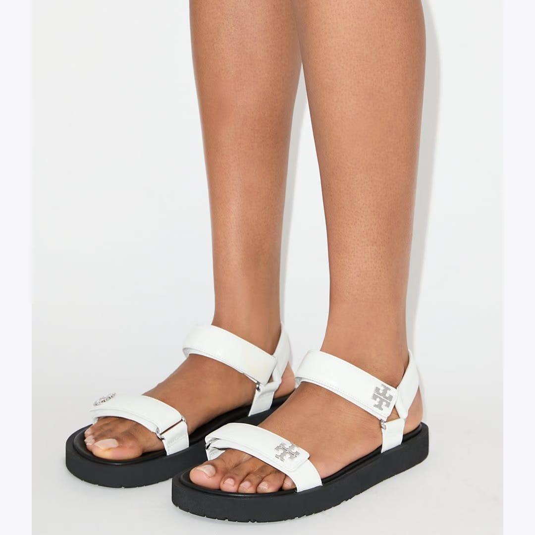 Tory Burch Kira Sport Slim Sandal WHITE / PERFECT BLACK / SILVER