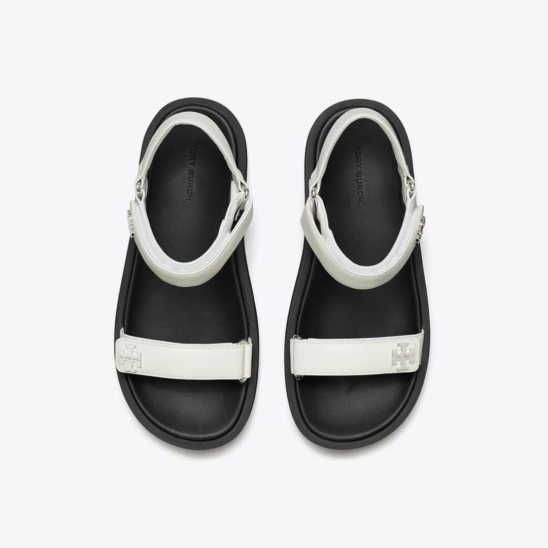 Tory Burch Kira Sport Slim Sandal WHITE / PERFECT BLACK / SILVER