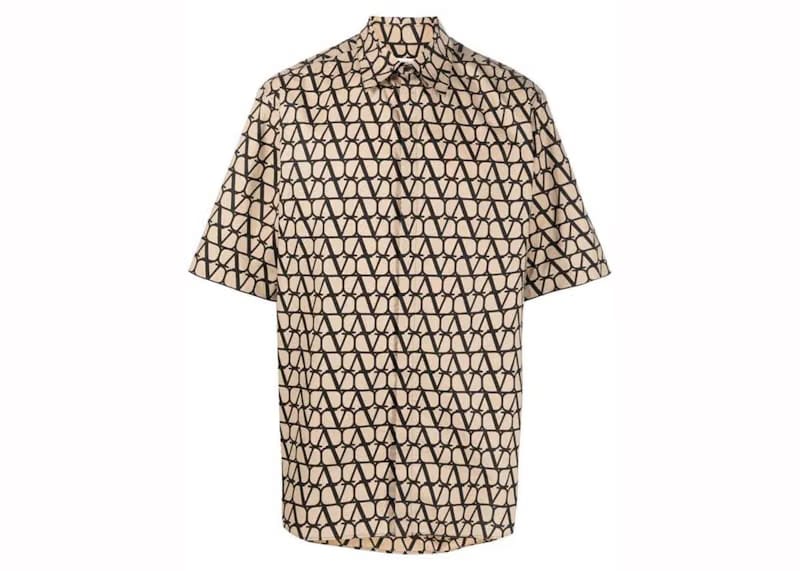 Valentino Allover Logo Shirt Beige/black