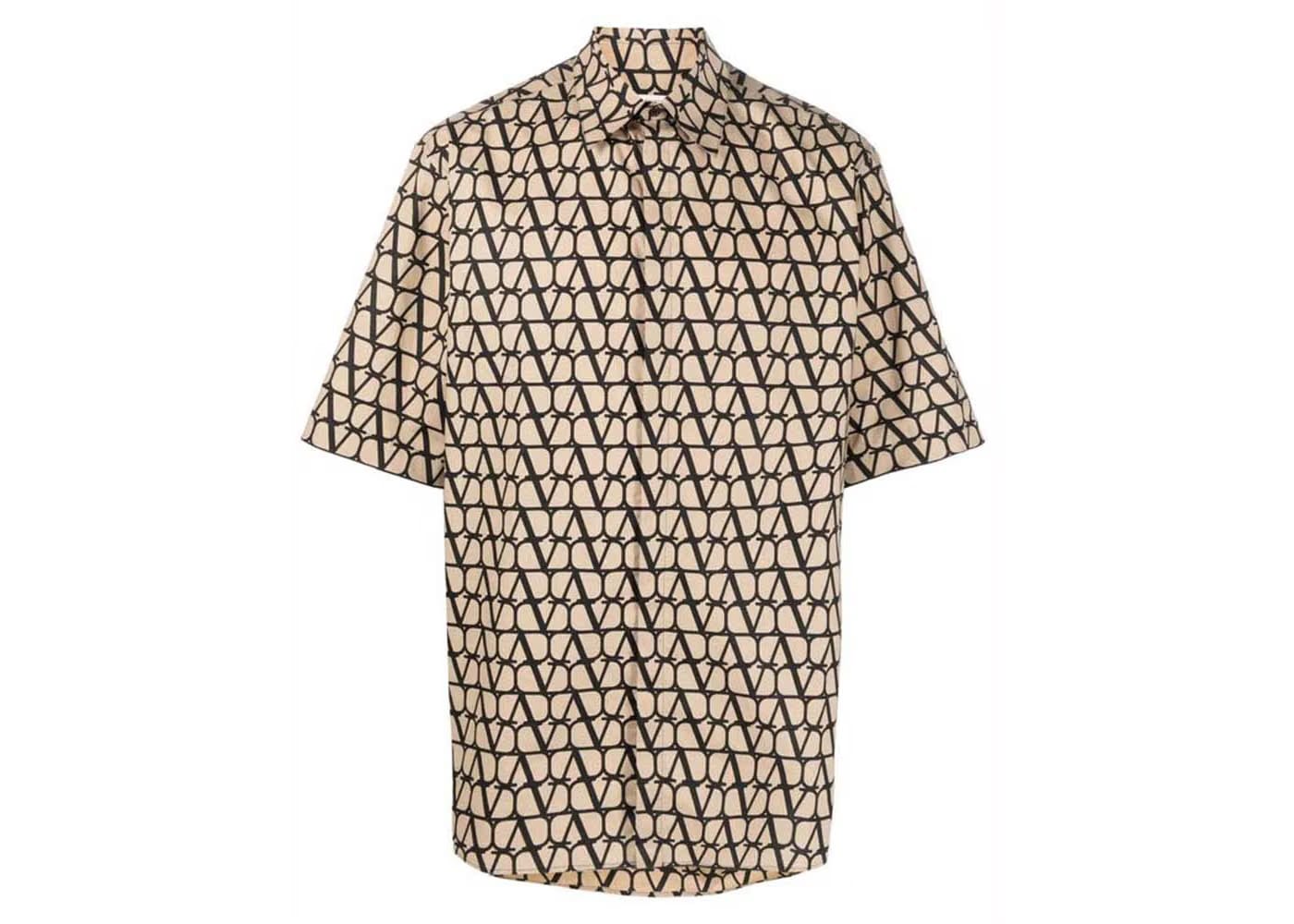 Valentino Allover Logo Shirt Beige/black