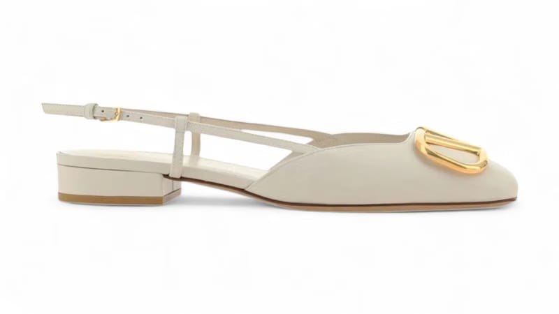 Valentino V Logo Calfskin Leather Slingback Flat Ivory (Women's)