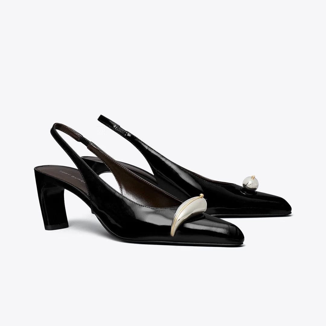 Tory Burch Pierced Slingback Heel PERFECT BLACK / SILVER