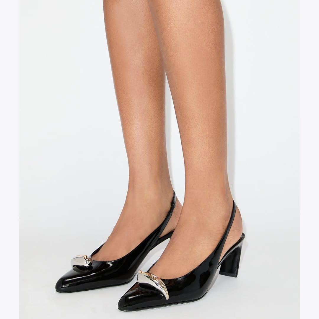 Tory Burch Pierced Slingback Heel PERFECT BLACK / SILVER