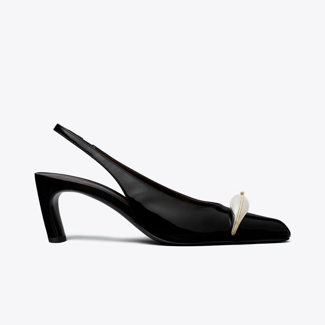 Tory Burch Pierced Slingback Heel PERFECT BLACK / SILVER