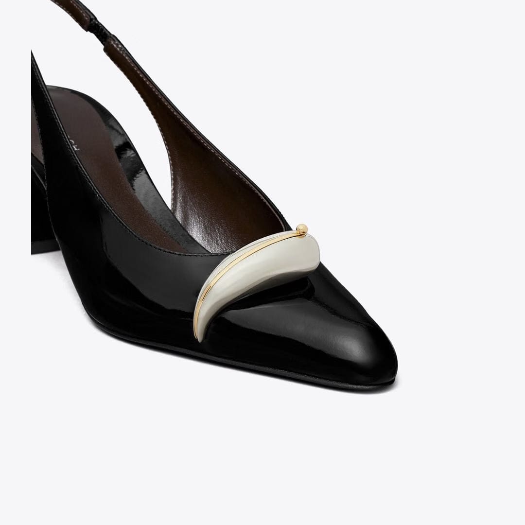 Tory Burch Pierced Slingback Heel PERFECT BLACK / SILVER