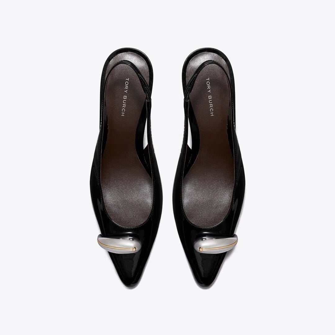 Tory Burch Pierced Slingback Heel PERFECT BLACK / SILVER