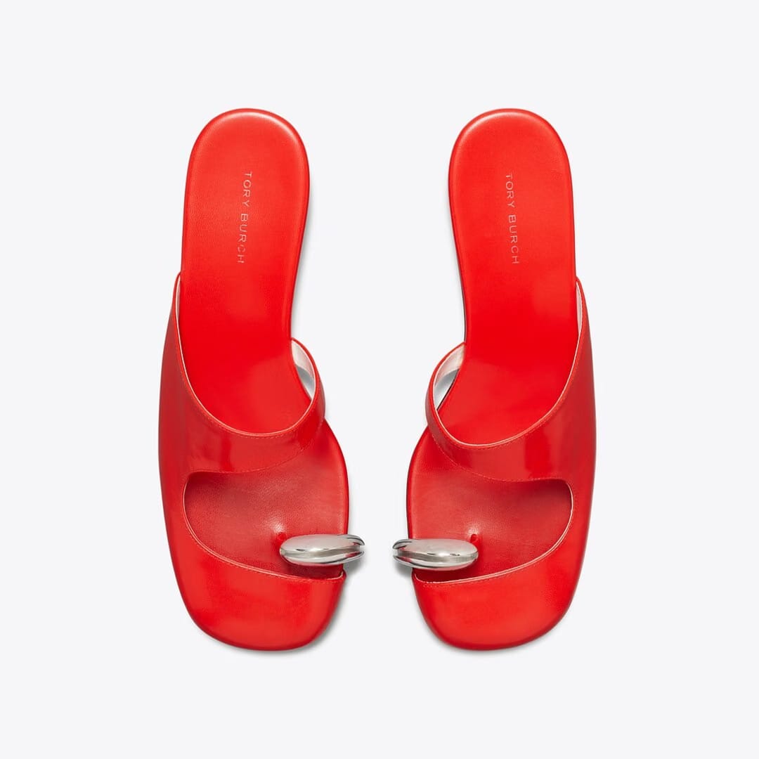 Tory Burch Pierced Mule Wedge BLAZING RED / SILVER