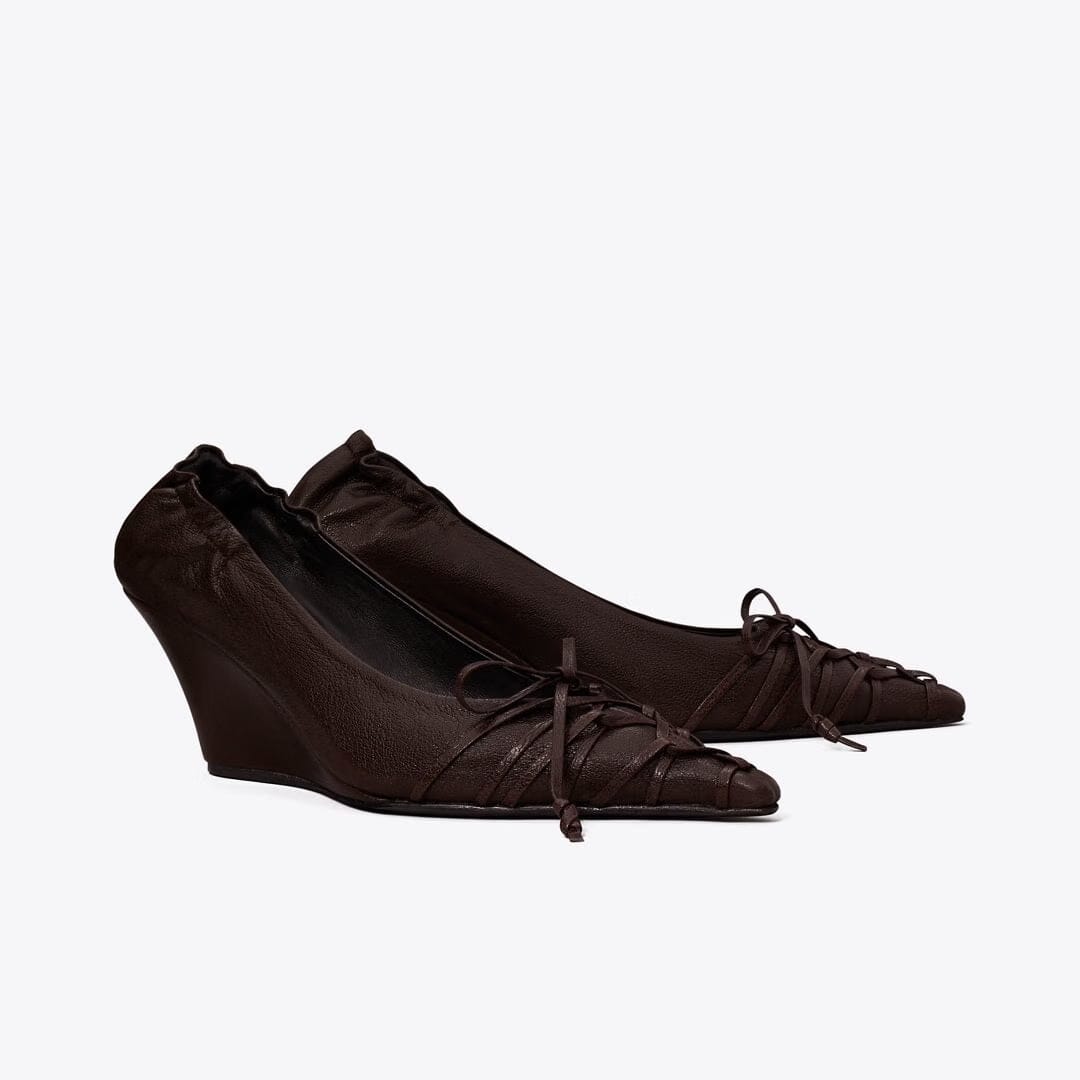 Tory Burch Lace-Up Wedge SEAL BROWN