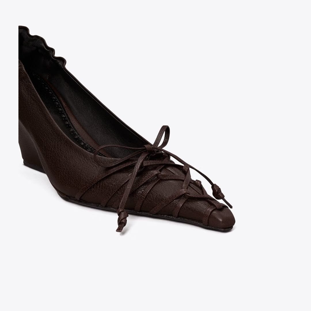 Tory Burch Lace-Up Wedge SEAL BROWN