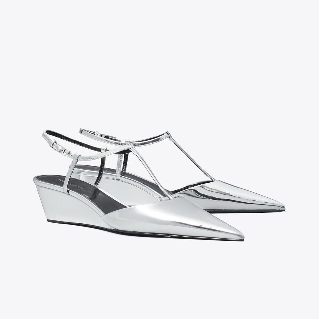 Tory Burch Gigi T-Strap Wedge PLATINUM