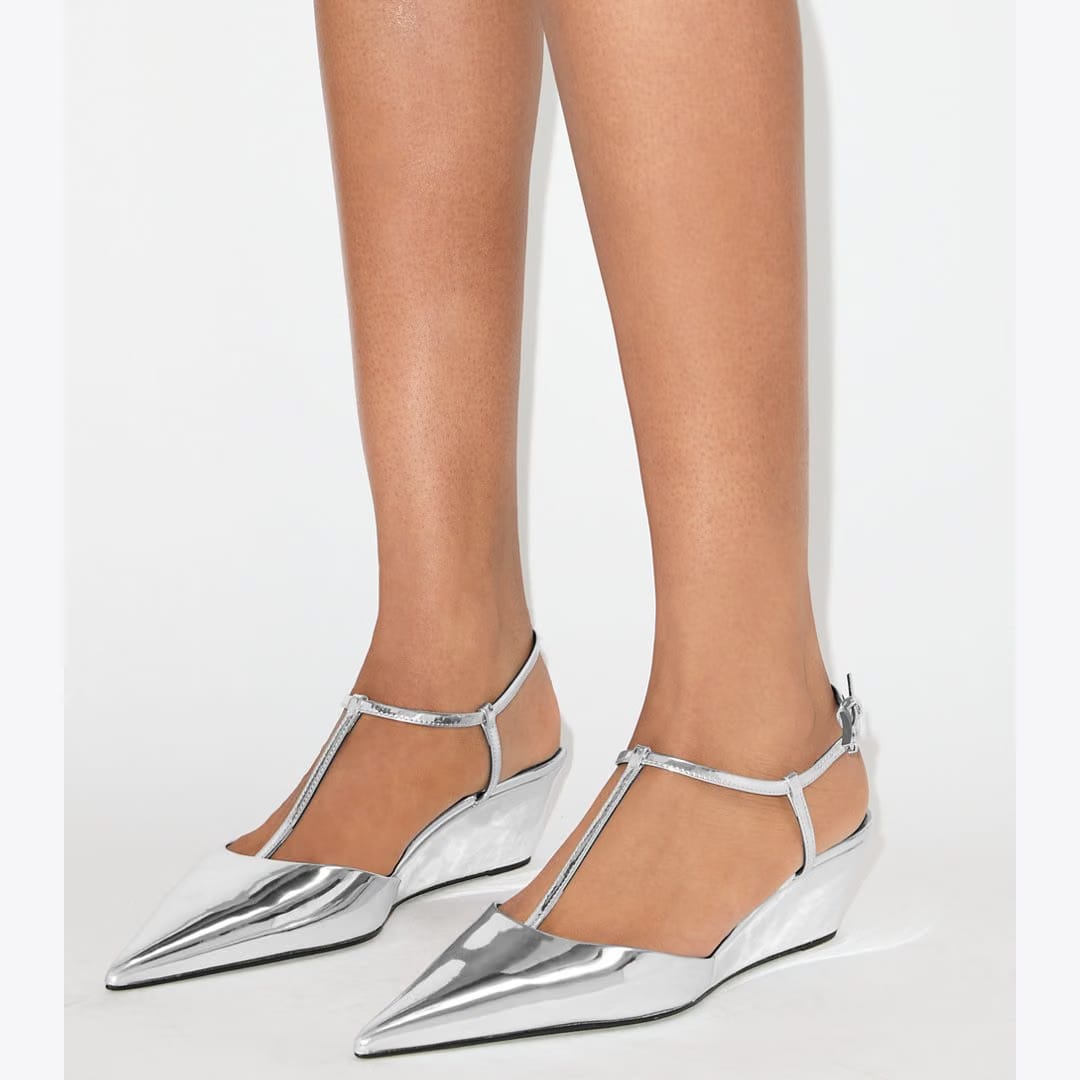 Tory Burch Gigi T-Strap Wedge PLATINUM