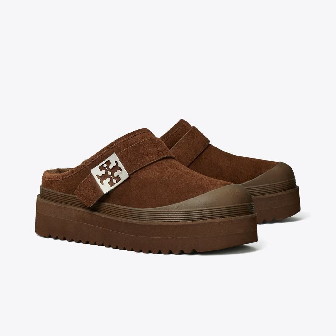 Tory Burch Mellow Shearling Platform Mule DARK COCOA / SILVER