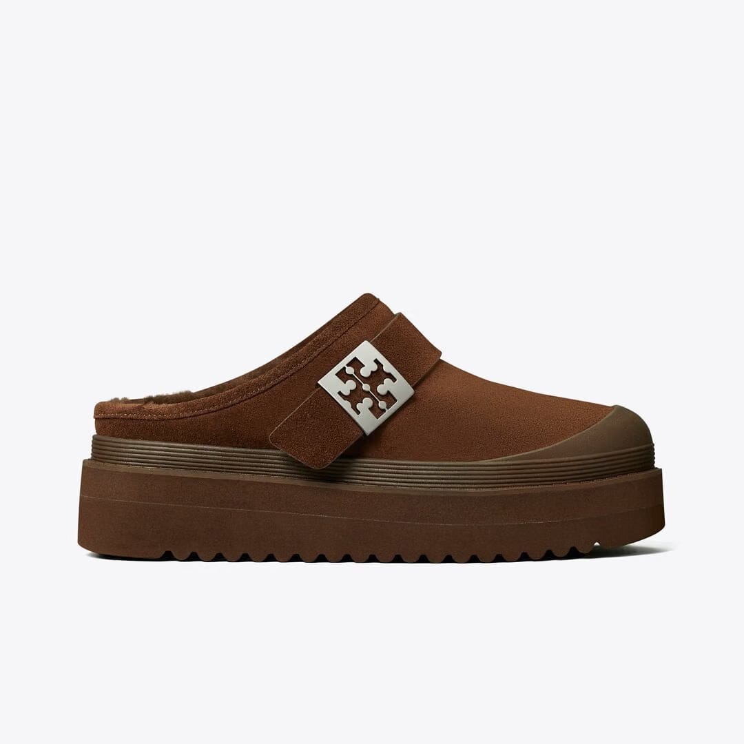 Tory Burch Mellow Shearling Platform Mule DARK COCOA / SILVER