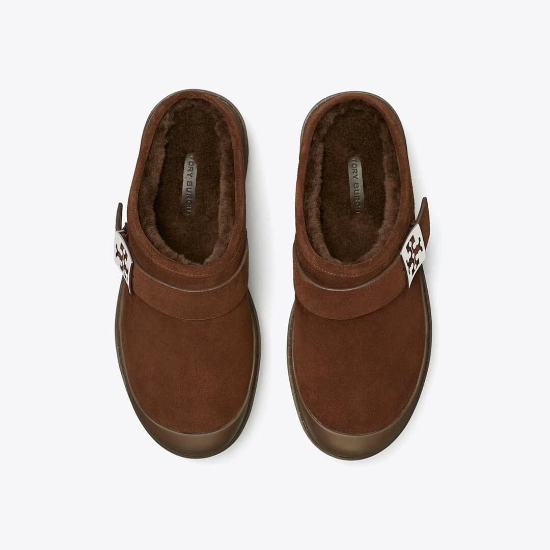 Tory Burch Mellow Shearling Platform Mule DARK COCOA / SILVER
