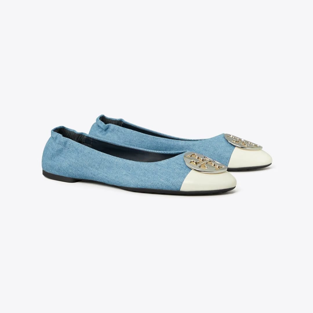 Tory Burch Claire Cap-Toe Ballet JEANS / BLANC