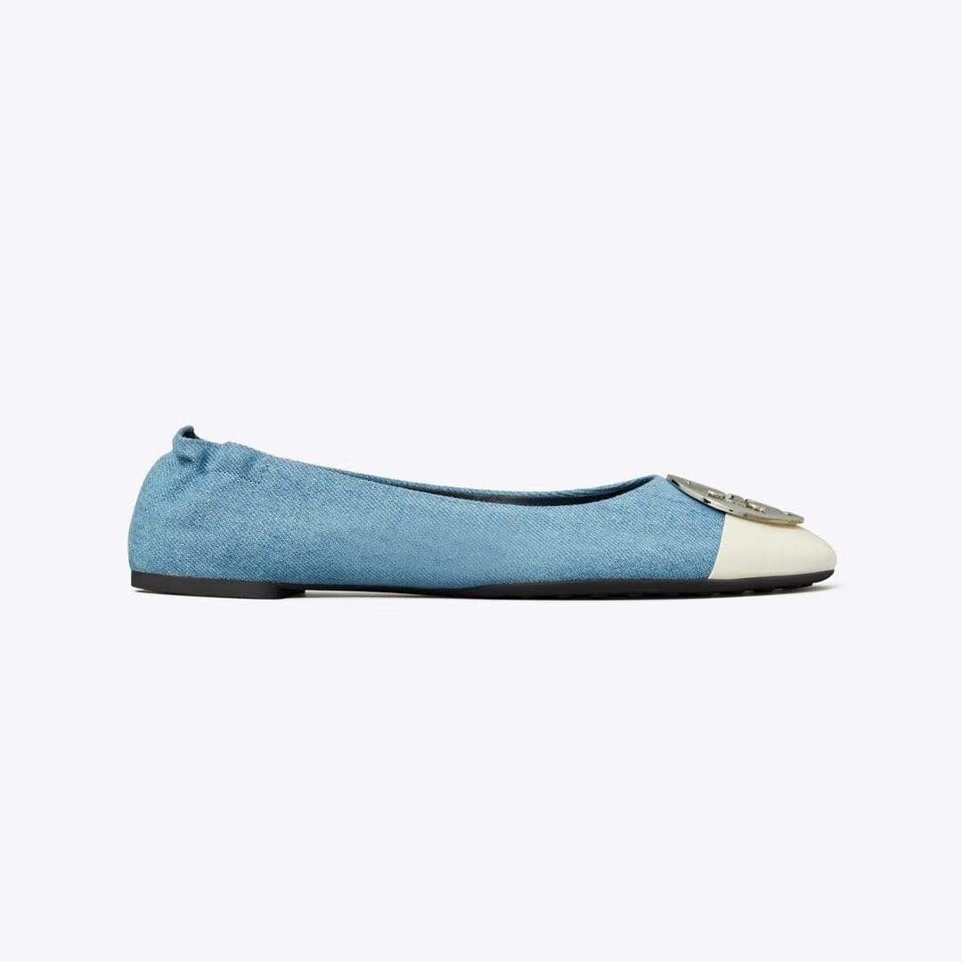 Tory Burch Claire Cap-Toe Ballet JEANS / BLANC