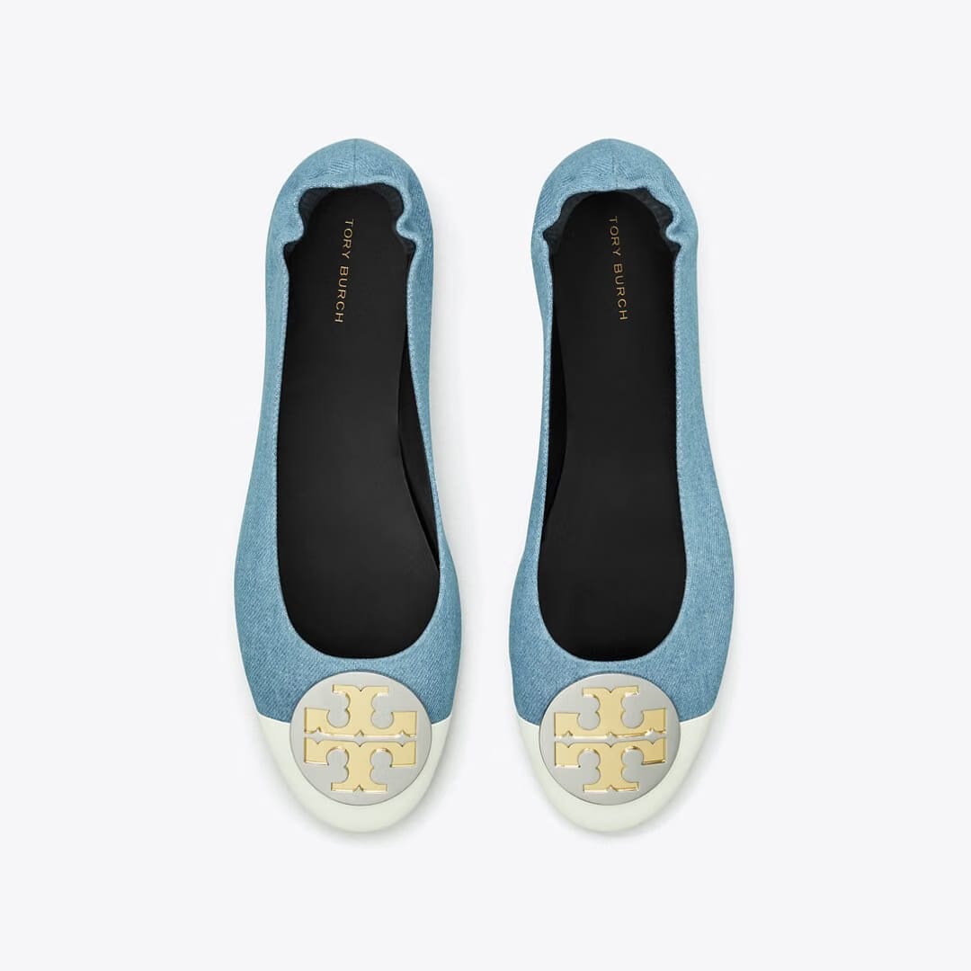 Tory Burch Claire Cap-Toe Ballet JEANS / BLANC