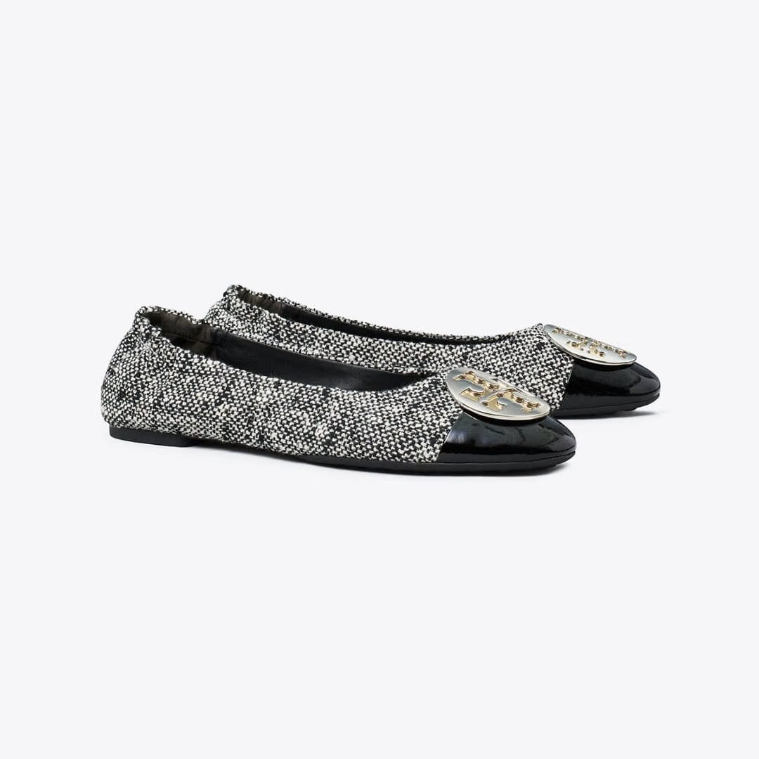Tory Burch Claire Cap-Toe Ballet PERFECT BLACK / NEW IVORY