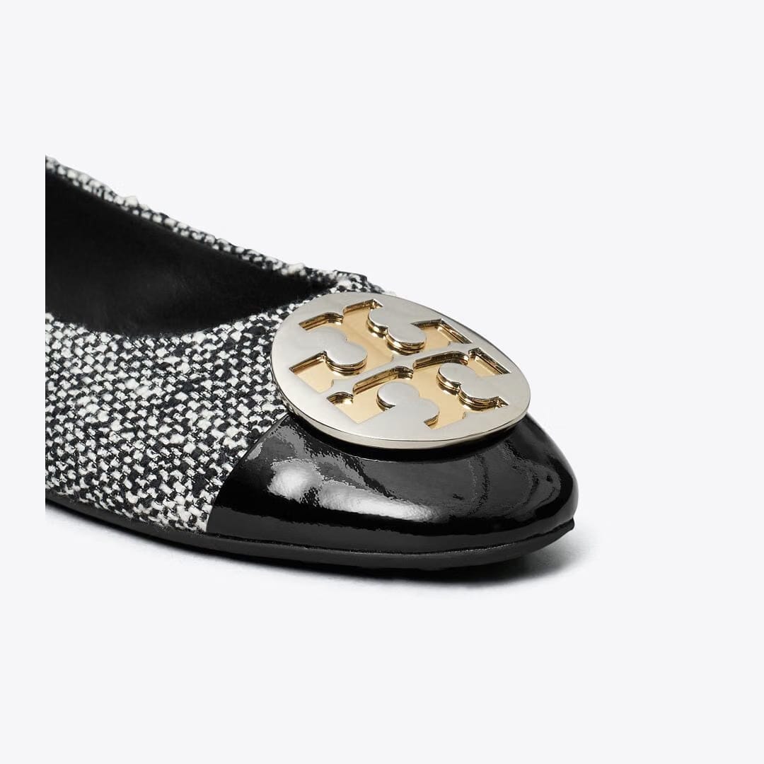 Tory Burch Claire Cap-Toe Ballet PERFECT BLACK / NEW IVORY