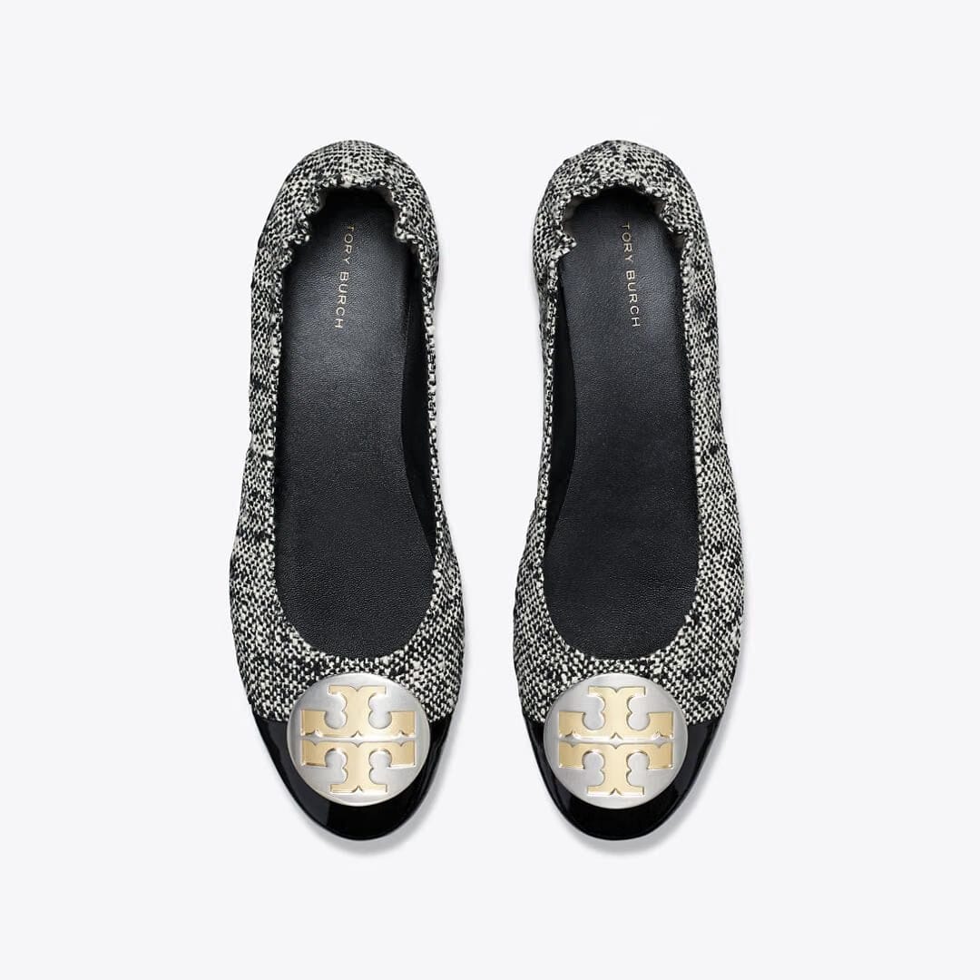 Tory Burch Claire Cap-Toe Ballet PERFECT BLACK / NEW IVORY