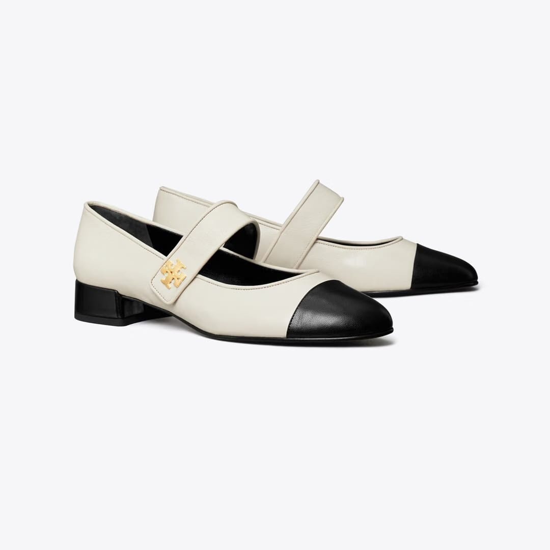 Tory Burch Cap-Toe Mary Jane LIGHT CREAM / PERFECT BLACK
