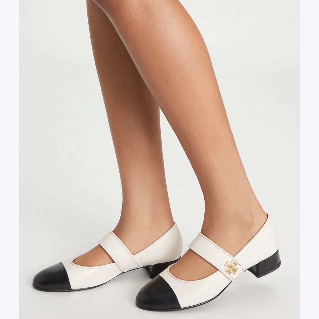 Tory Burch Cap-Toe Mary Jane LIGHT CREAM / PERFECT BLACK