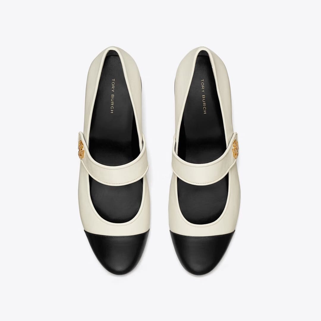 Tory Burch Cap-Toe Mary Jane LIGHT CREAM / PERFECT BLACK