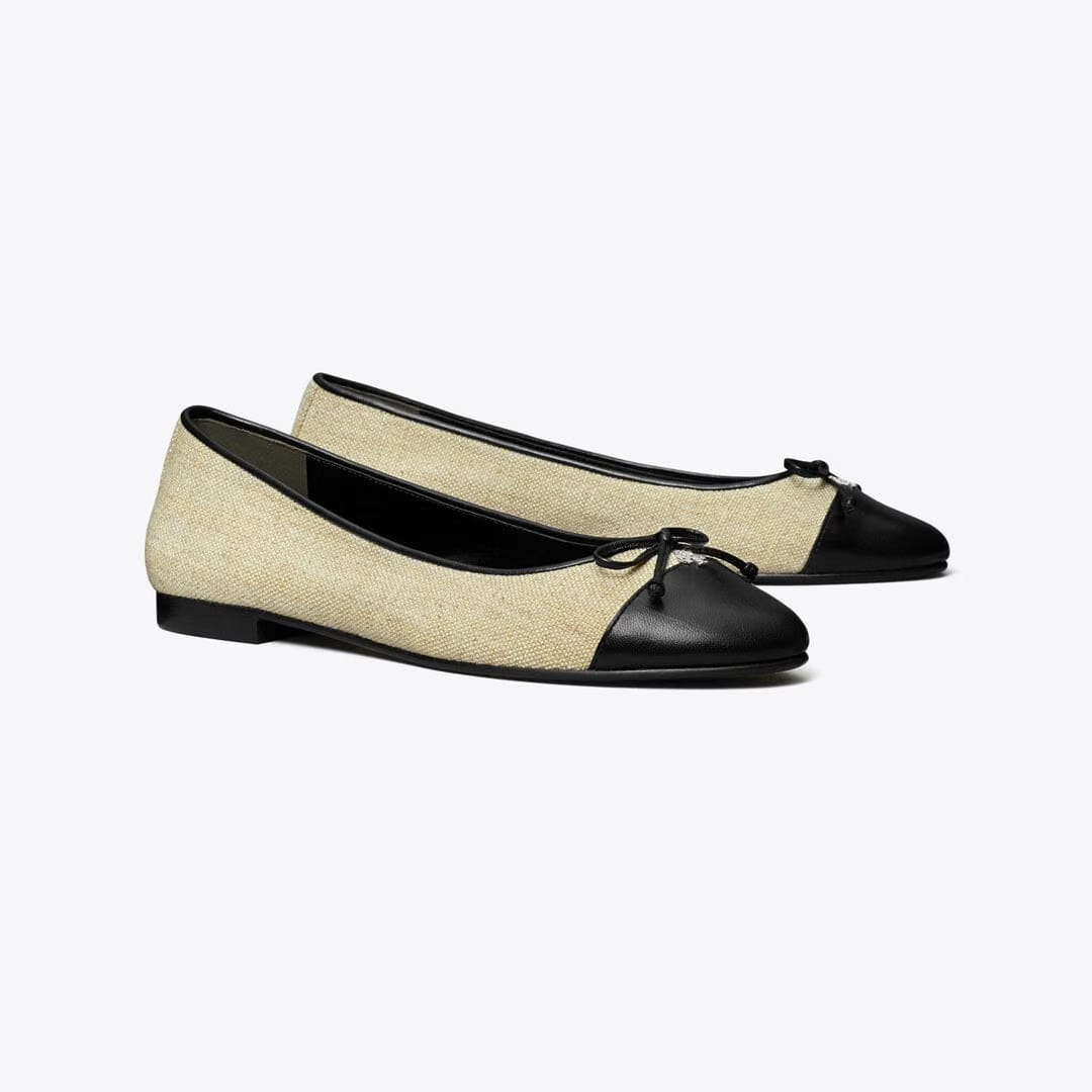 Tory Burch Cap-Toe Ballet WILD WHEAT / PERFECT BLACK
