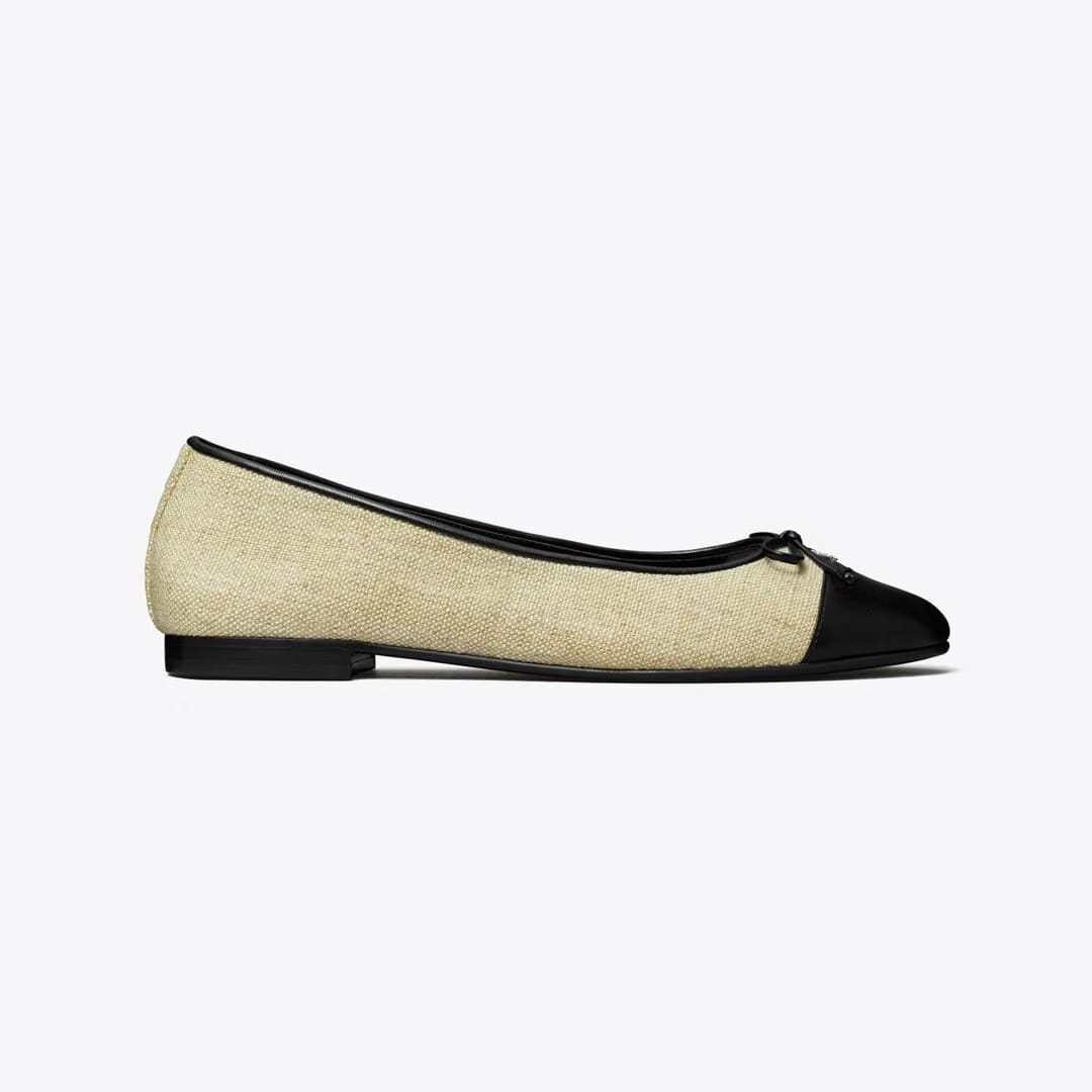 Tory Burch Cap-Toe Ballet WILD WHEAT / PERFECT BLACK