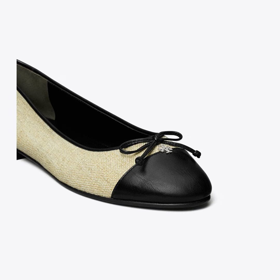 Tory Burch Cap-Toe Ballet WILD WHEAT / PERFECT BLACK