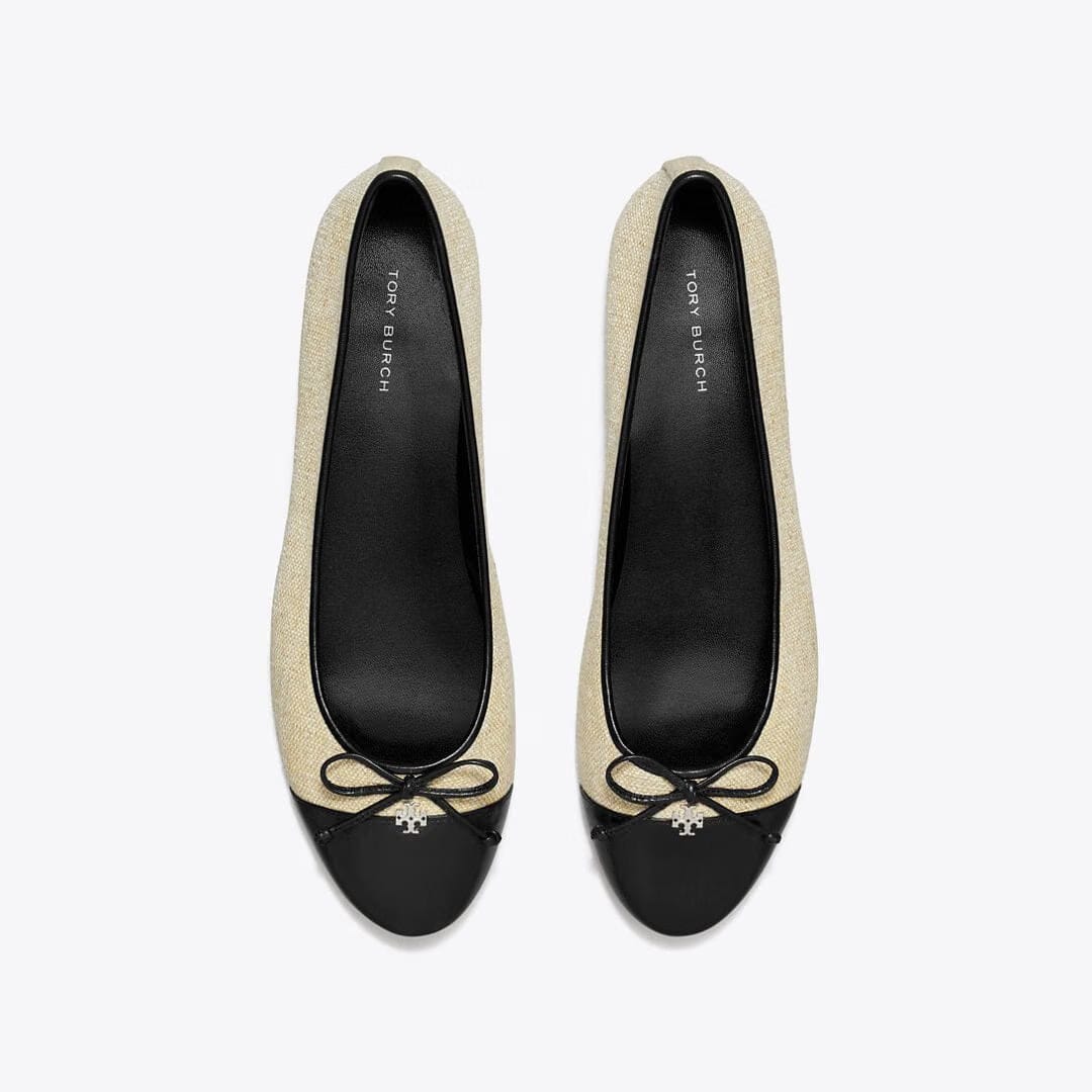 Tory Burch Cap-Toe Ballet WILD WHEAT / PERFECT BLACK