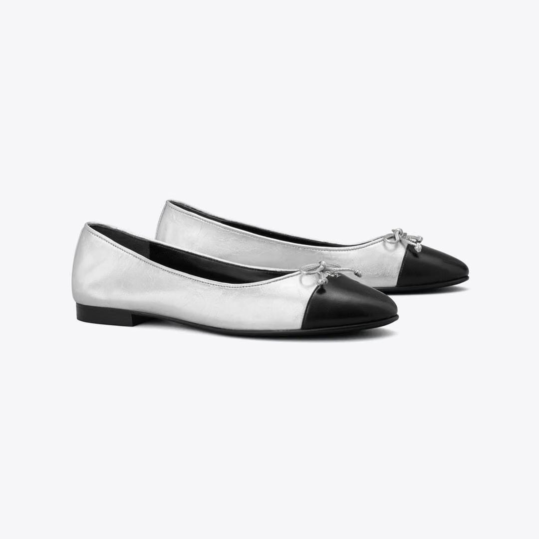 Tory Burch Cap-Toe Ballet SILVER / PERFECT BLACK