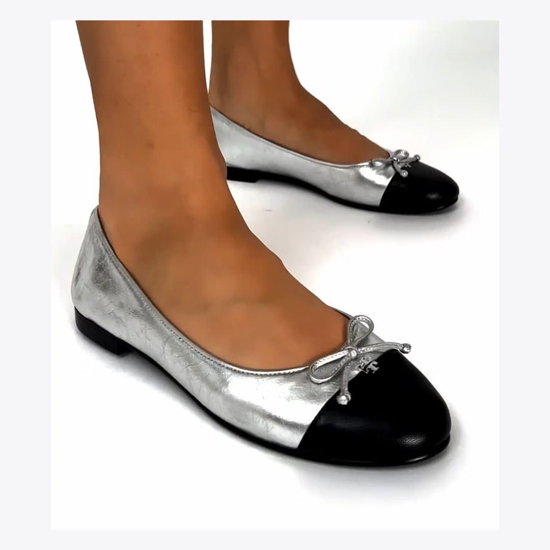 Tory Burch Cap-Toe Ballet SILVER / PERFECT BLACK