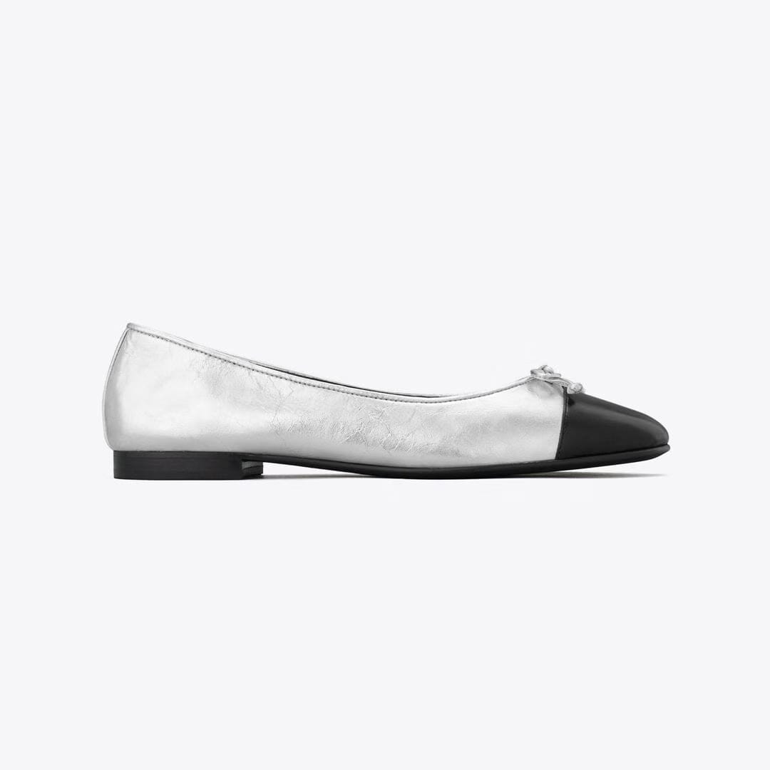Tory Burch Cap-Toe Ballet SILVER / PERFECT BLACK
