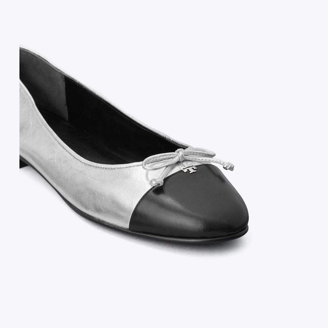 Tory Burch Cap-Toe Ballet SILVER / PERFECT BLACK