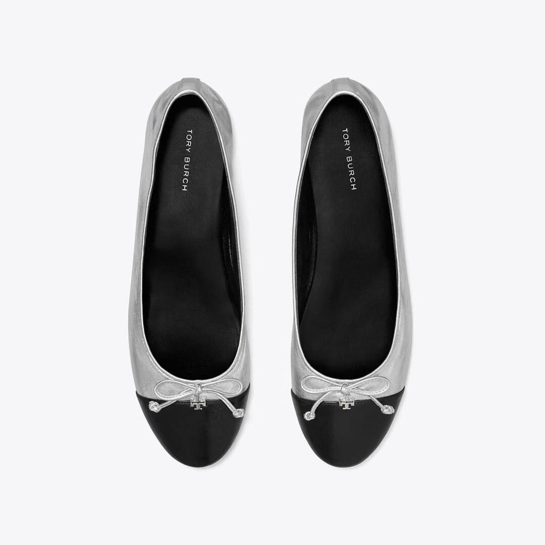 Tory Burch Cap-Toe Ballet SILVER / PERFECT BLACK