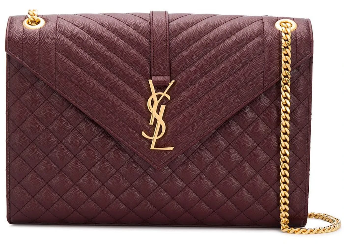 Saint Laurent Envelope Grain de Poudre Medium Burgundy