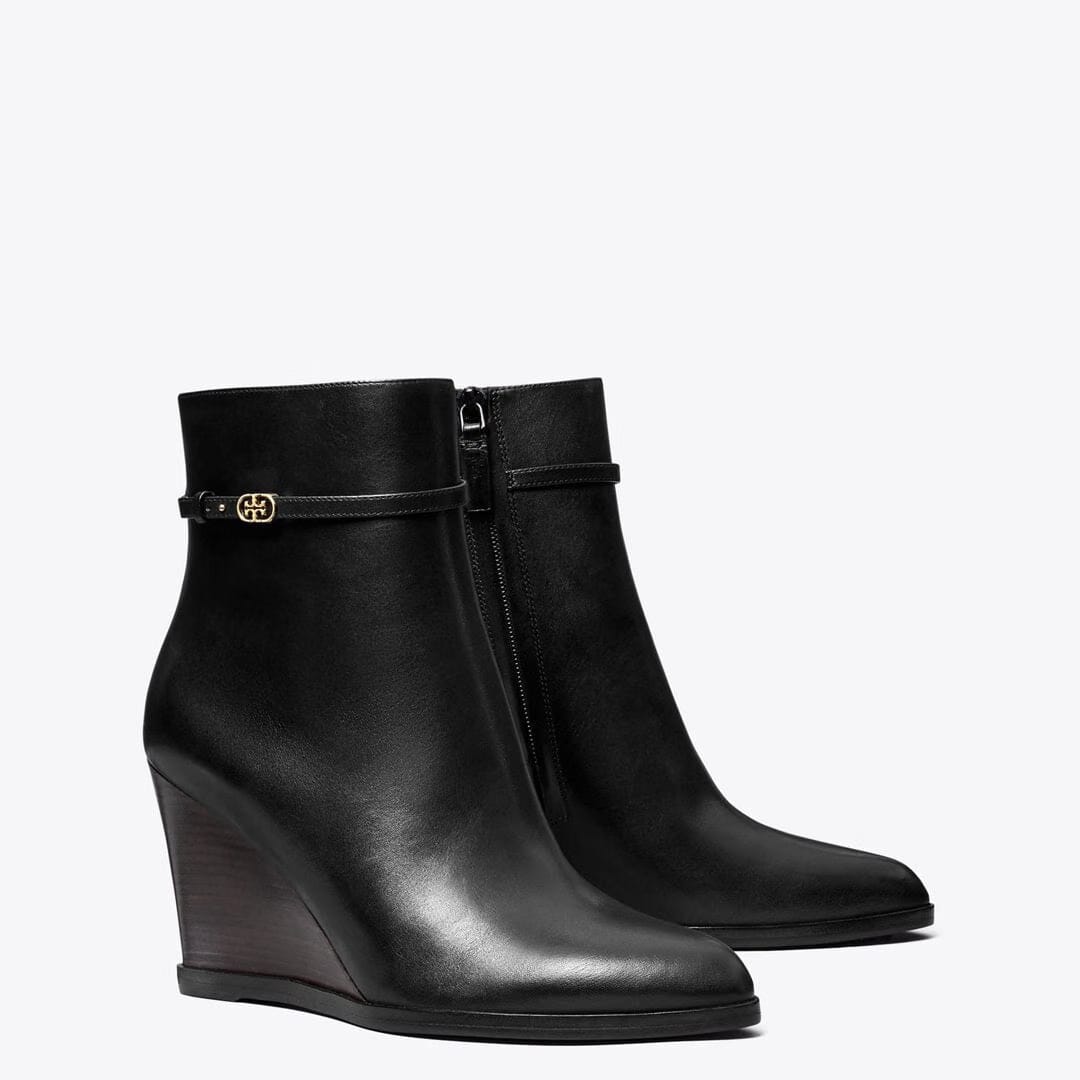 Tory Burch Double T Buckle Wedge Boot PERFECT BLACK