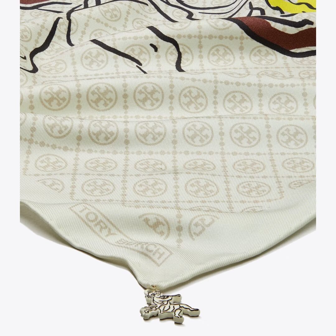 Tory Burch T Monogram Cherub Silk Neckerchief Beige Cherubs